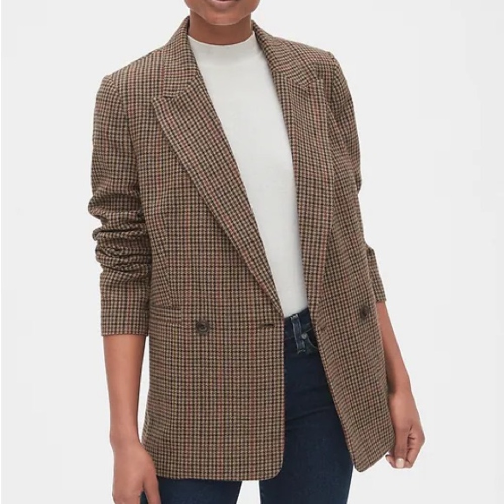 Gap houndstooth girlfriend blazer in novelty brown size 2